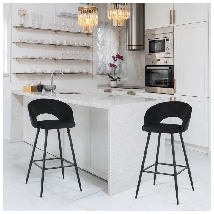 Lot de 2 tabourets de bar - Métal& Tissu en velours - 44X52X97cms - N