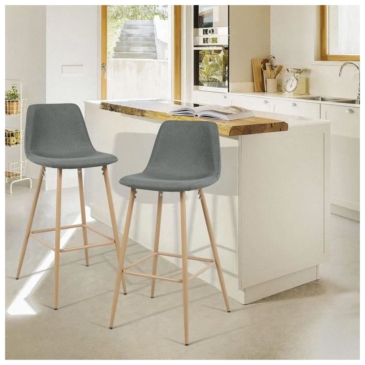 AASTORY Lot de 2 tabourets de bar - Métal et tissu - 41 x 50 x 100 cm