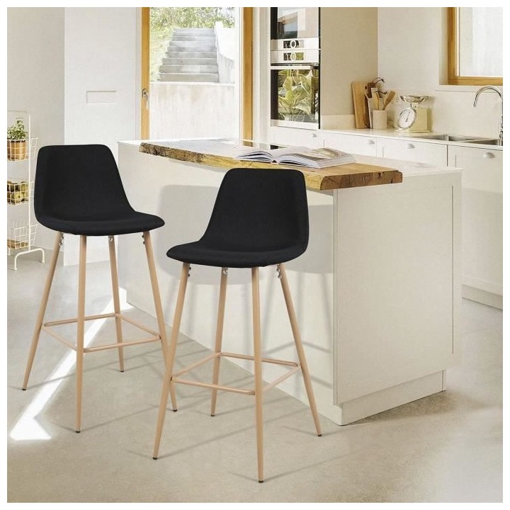 AASTORY CLODY - Lot de 2 tabourets de bar - Métal& Tissu - 41 x 50 x