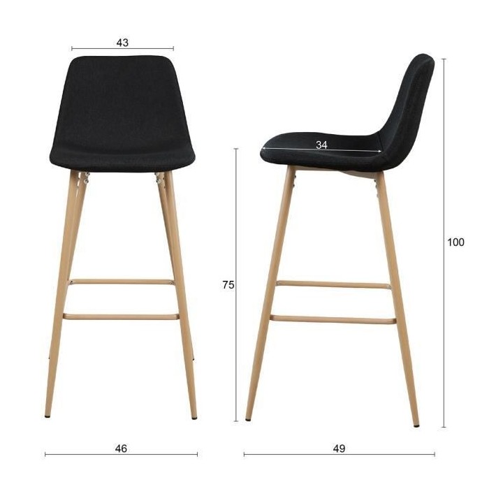 AASTORY CLODY - Lot de 2 tabourets de bar - Métal& Tissu - 41 x 50 x