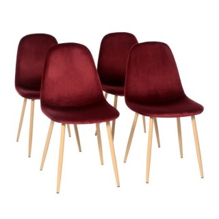 Lot de 4 chaises - Velours rouge - L 45 x P 53 x H 85 cm - CLODY