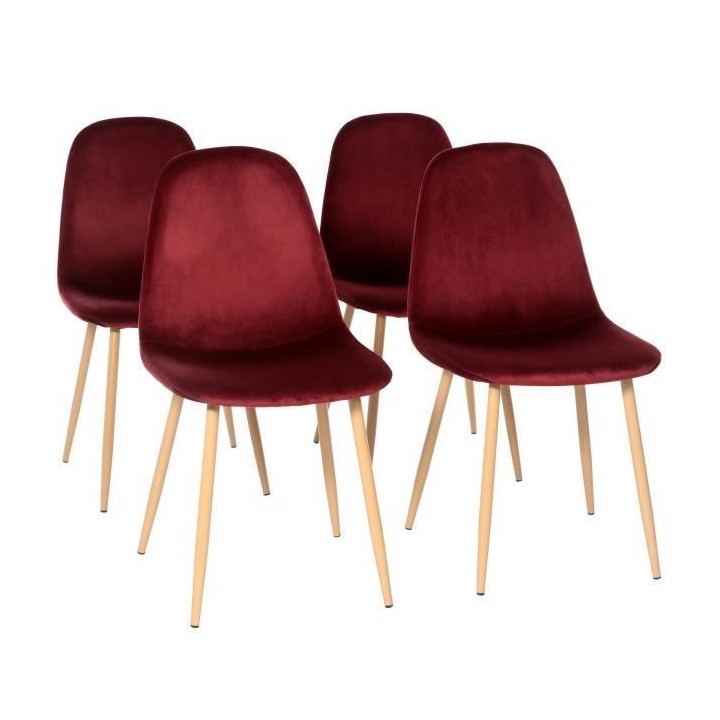 Lot de 4 chaises - Velours rouge - L 45 x P 53 x H 85 cm - CLODY