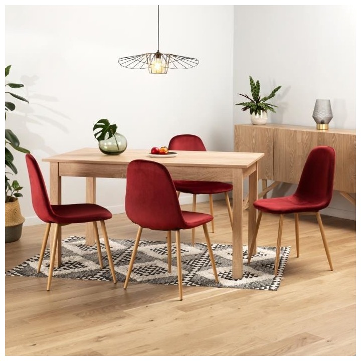 Lot de 4 chaises - Velours rouge - L 45 x P 53 x H 85 cm - CLODY