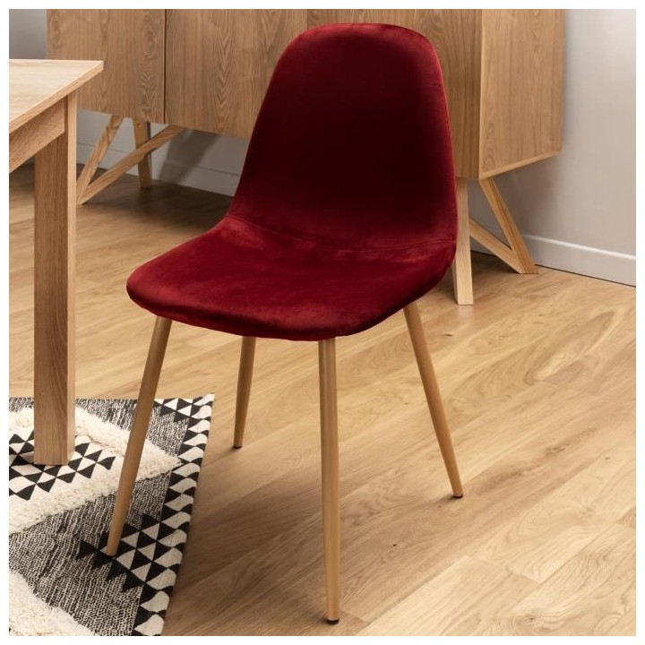Lot de 4 chaises - Velours rouge - L 45 x P 53 x H 85 cm - CLODY