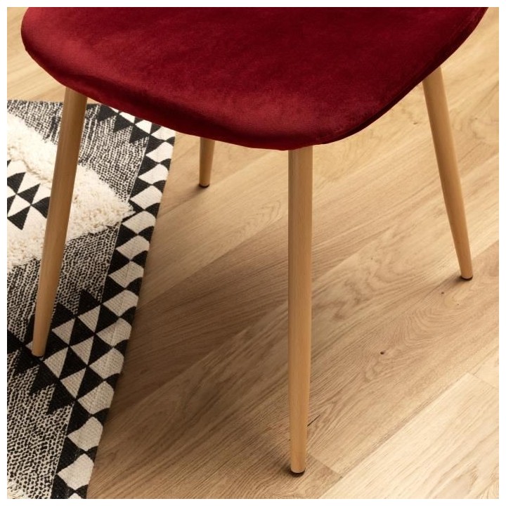 Lot de 4 chaises - Velours rouge - L 45 x P 53 x H 85 cm - CLODY