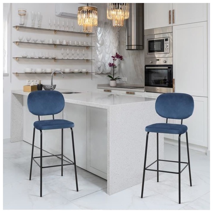 AASTORY Lot de 2 tabourets de bar - Métal et Tissu en velours - 43 x