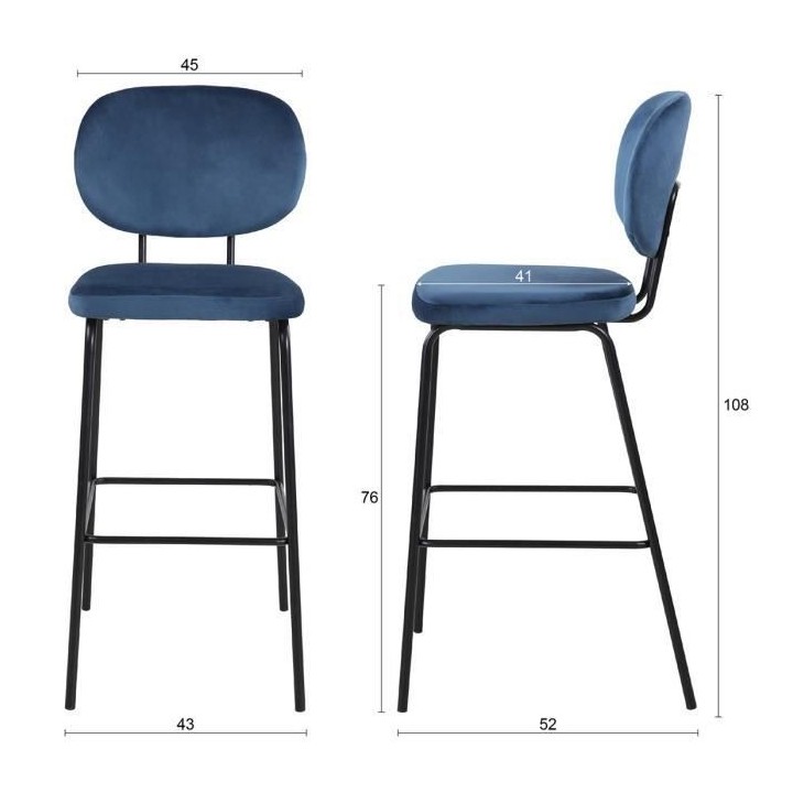 AASTORY Lot de 2 tabourets de bar - Métal et Tissu en velours - 43 x