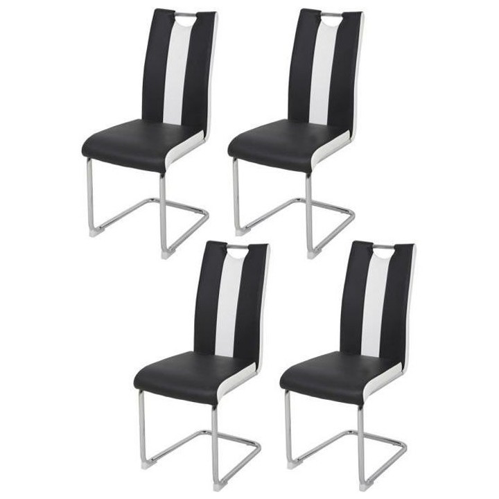 Lot de 4 chaises - Simili blanc et noir - L 55 x P 45 x H 99 cm - LEON
