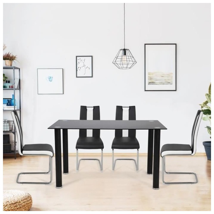 Lot de 4 chaises - Simili blanc et noir - L 55 x P 45 x H 99 cm - LEON