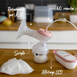 Tommee Tippee Tire-lait Électrique Simple Made for Me, Rechargeable par USB, Silencieux, Transportable, Biberon Inclus