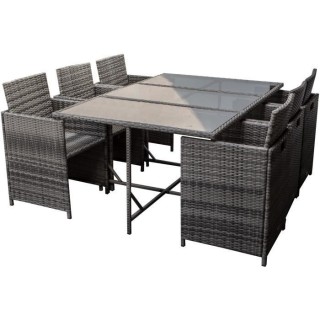 Ensemble repas 6 personnes - Résine Tressée - 167 x 110 x 74 cm - Gr