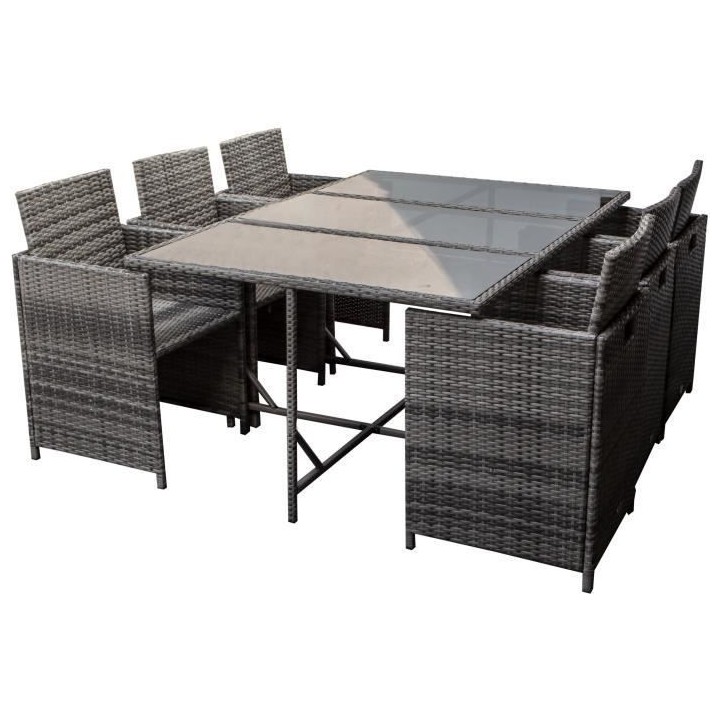 Ensemble repas 6 personnes - Résine Tressée - 167 x 110 x 74 cm - Gr