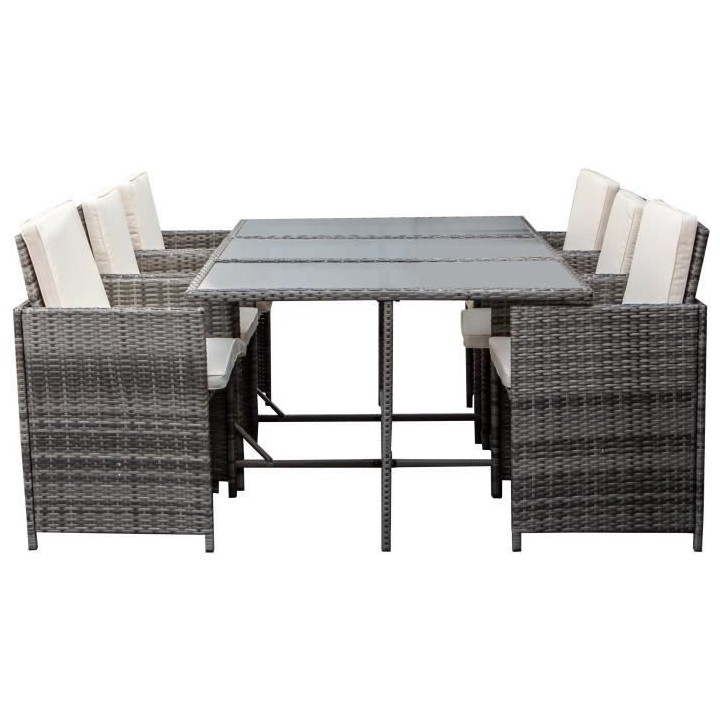 Ensemble repas 6 personnes - Résine Tressée - 167 x 110 x 74 cm - Gr