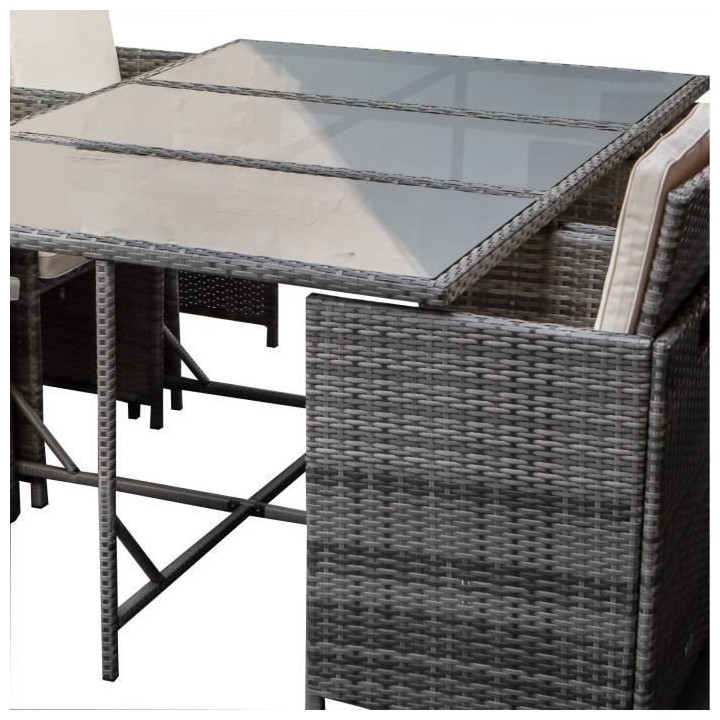 Ensemble repas 6 personnes - Résine Tressée - 167 x 110 x 74 cm - Gr