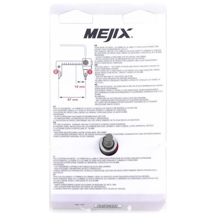 MEJIX Coupe carreau circulaire - Ø20 a 94 mm avec cage