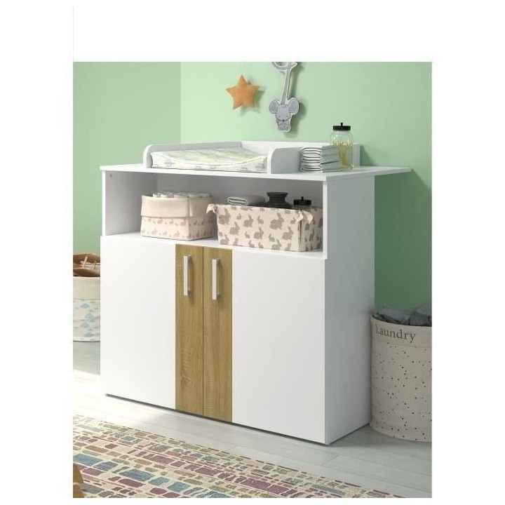 Chambre bébé Trio : Lit 70 x 140 cm + Commode a langer + Armoire 2 p