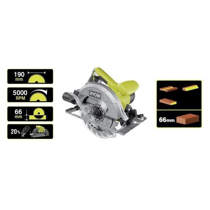 Scie circulaire RYOBI 1400W 66mm RCS1400-G