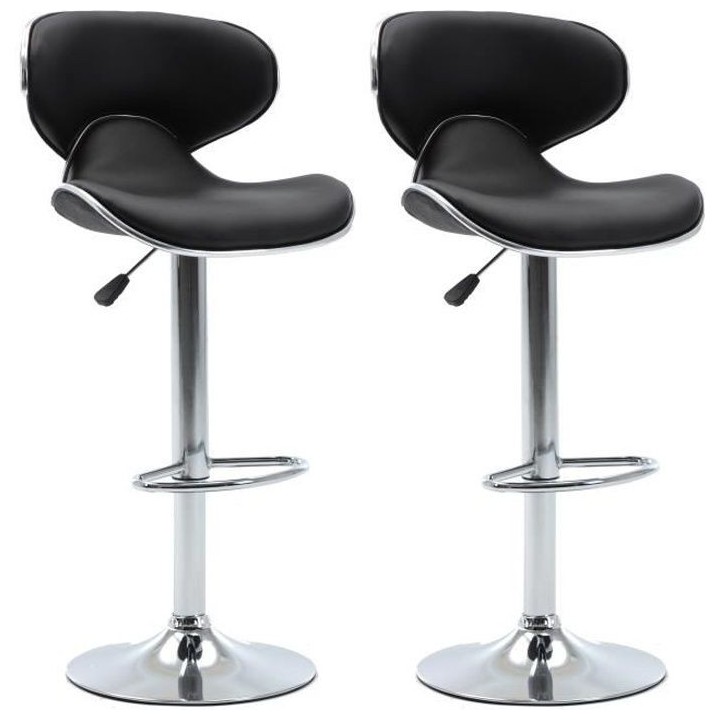 Lot de 2 tabourets de bar réglable en hauteur - Simili noir -  L 46 x