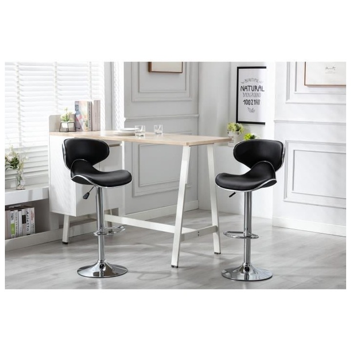 Lot de 2 tabourets de bar réglable en hauteur - Simili noir -  L 46 x