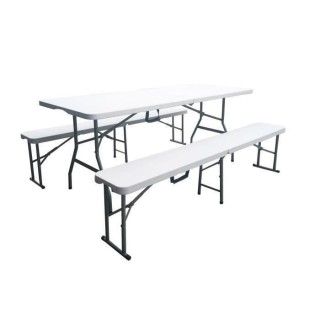 Ensemble de reception pliant - Table 8 personnes 180cm et 2 bancs - St