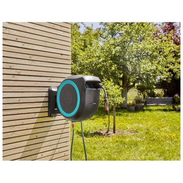 GARDENA Dévidoir automatique mural RollUp L liseret bleu – Longueur