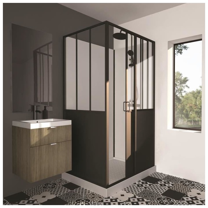 CABINE DE DOUCHE 90X120X220 STYLE INDUSTRIEL NOIR