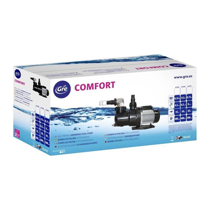 GRE - Pompe de filtration 0,75 CV pour piscine - 9,5 m3/h - avec pré-filtre