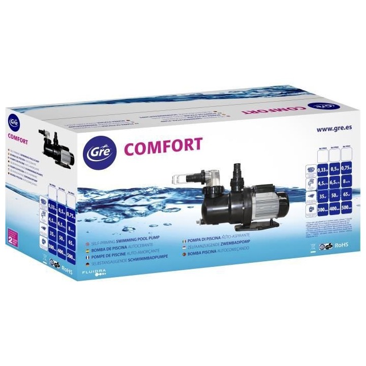 GRE - Pompe de filtration 0,75 CV pour piscine - 9,5 m3/h - avec pré-