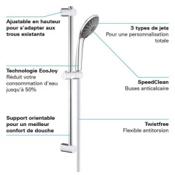 GROHE Ensemble de douche Vitalio Joy 110, pommeau de douche Vitalio Joy 3 jets, barre de 600mm, flexible tuyau 1750mm, 27333000