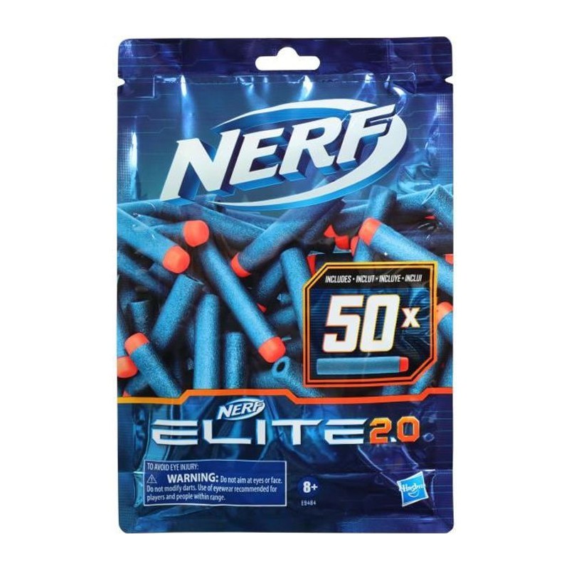 NERF - Elite 2.0 - Recharge de 50 fléchettes en mousse NERF - Elite 2.0 officielles - compatibles avec les Blasters NERF - Elit