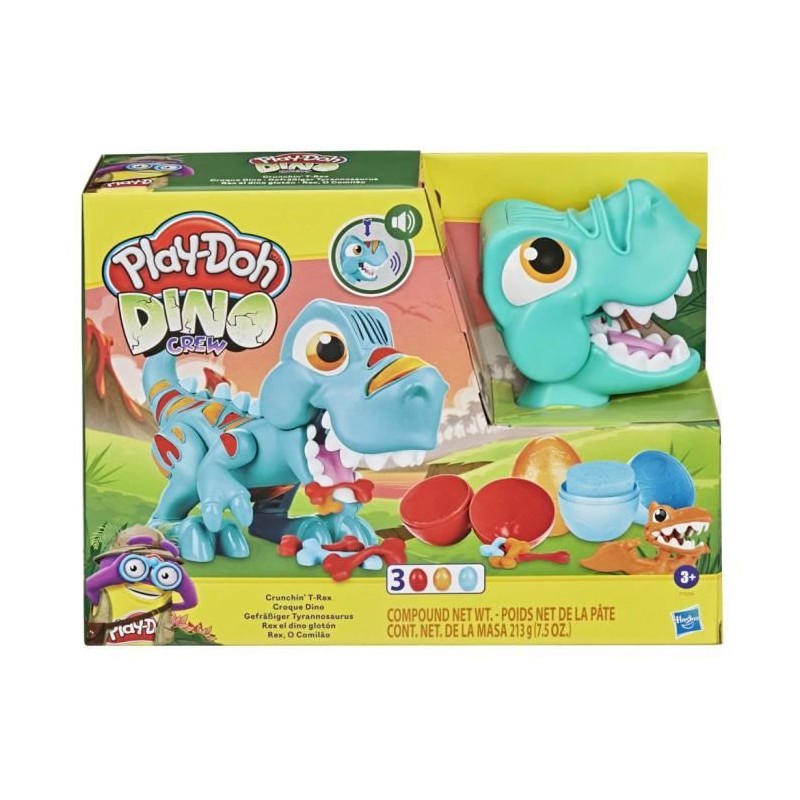 Play-Doh Dino Crew, Croque Dino, jouet pour enfants avec bruits de dinosaure, 3 oeufs Play-Doh pâte a modeler, a partir de 3 an