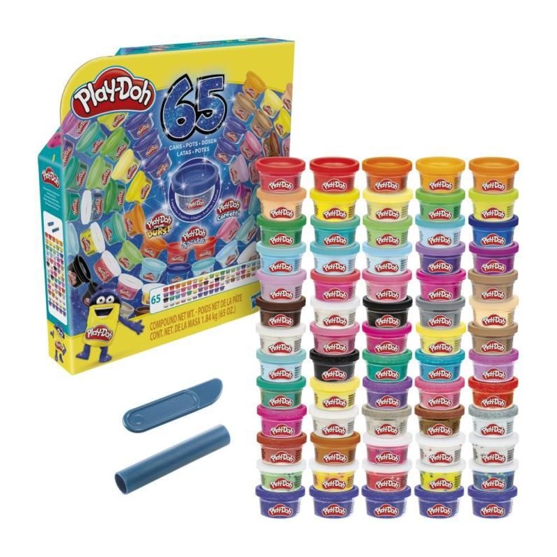 Play-Doh Coffret 65 ans, pack 65 pots de 28 grammes de pâte a modeler aux couleurs assorties pour enfants, des 3 ans