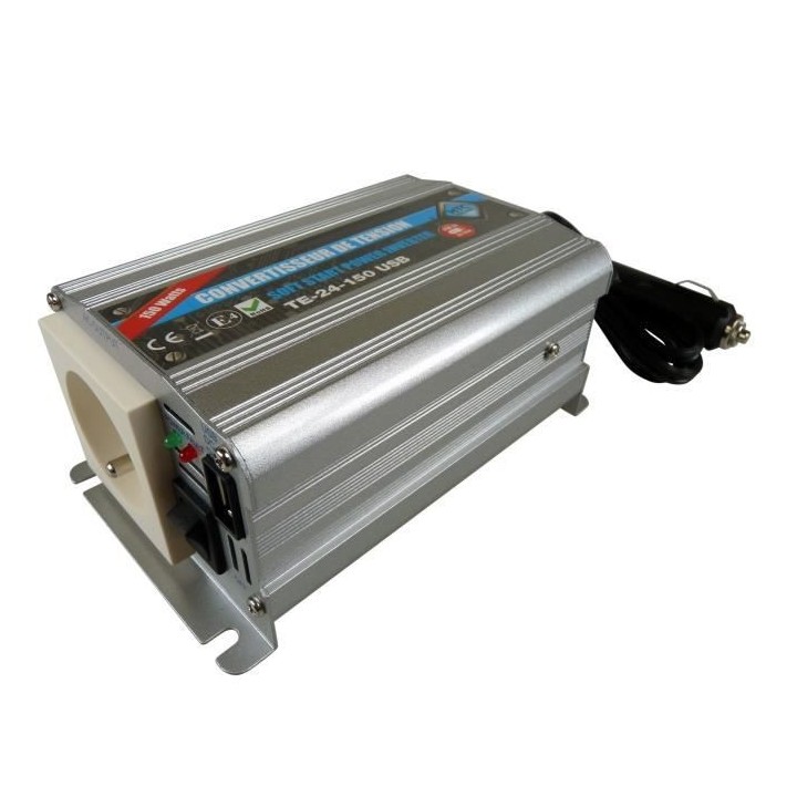 HTC Convertisseur de Tension 24 / 220 V 150 W avec Prise USB 2 A