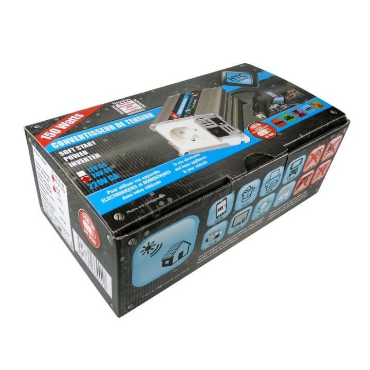 HTC Convertisseur de Tension 24 / 220 V 150 W avec Prise USB 2 A