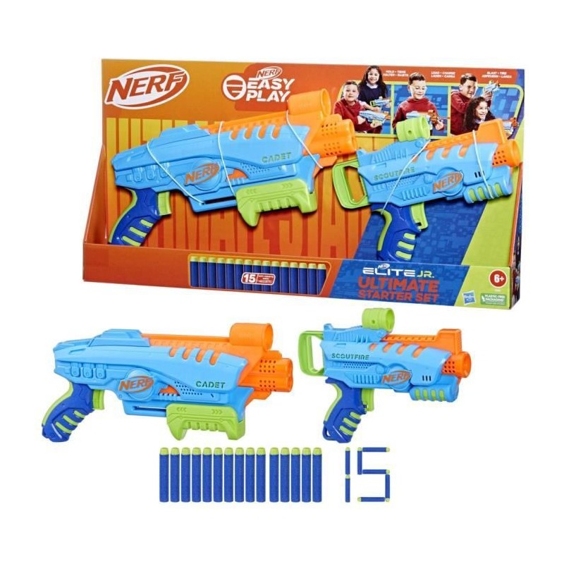 Nerf Elite Junior Ultimate Starter Set, 2 blasters, 15 fléchettes Nerf Elite