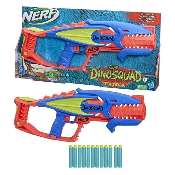 Nerf DinoSquad Terrodak, jeu d'extérieur pour enfants, 12 fléchette