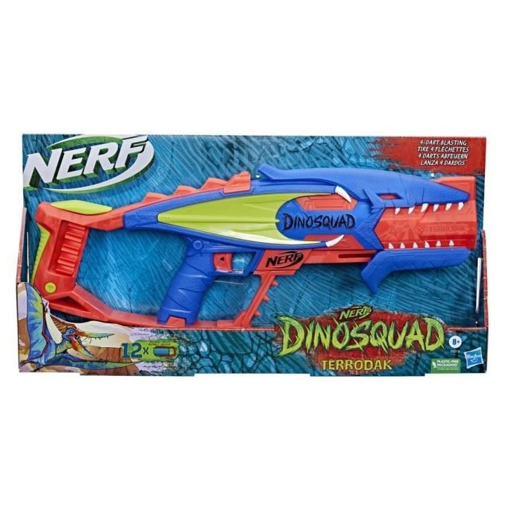 Nerf DinoSquad Terrodak, jeu d'extérieur pour enfants, 12 fléchette
