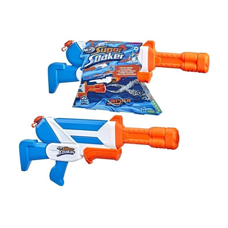 NERF SUPER SOAKER - Blaster a eau Twister -tire 2 jets d'eau torsadés, mécanisme a pompe, jeu d'eau d'extérieur