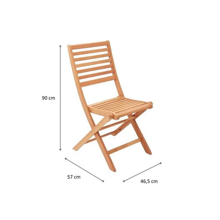 Lot de 2 chaises de jardin pliantes en eucalyptus FSC - 57 x 46,5 x 90
