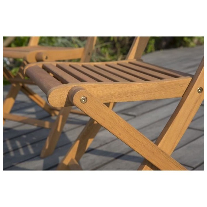 Lot de 2 chaises de jardin pliantes en eucalyptus FSC - 57 x 46,5 x 90