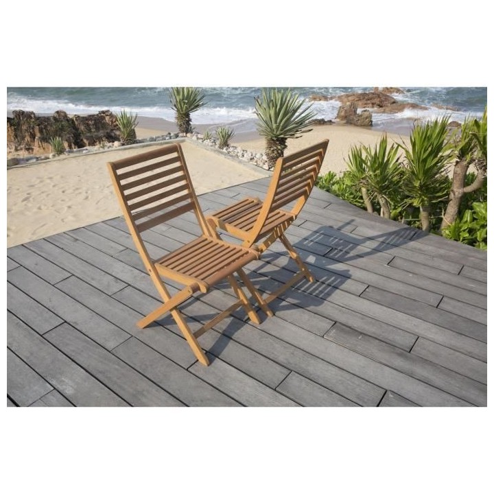 Lot de 2 chaises de jardin pliantes en eucalyptus FSC - 57 x 46,5 x 90