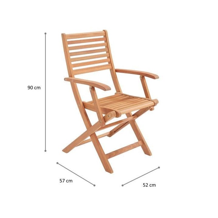 Lot de 2 fauteuils de jardin pliants en eucalyptus FSC - 57 x 52 x 90