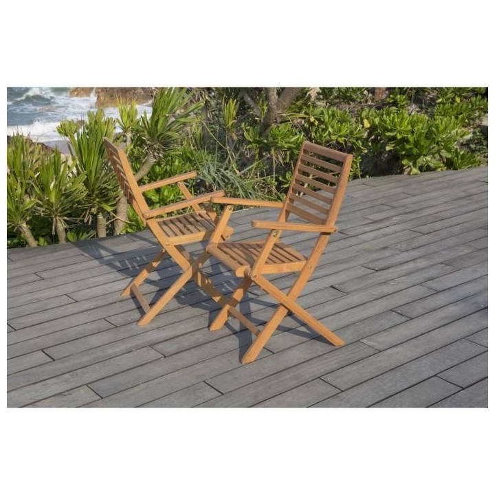 Lot de 2 fauteuils de jardin pliants en eucalyptus FSC - 57 x 52 x 90
