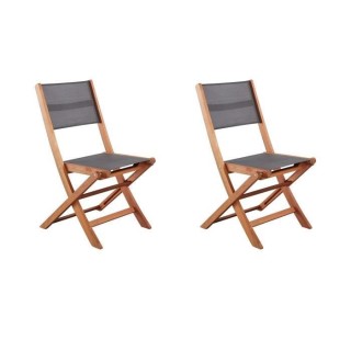 Lot de 2 chaises de jardin en bois d'acacia FSC et assise textilene -