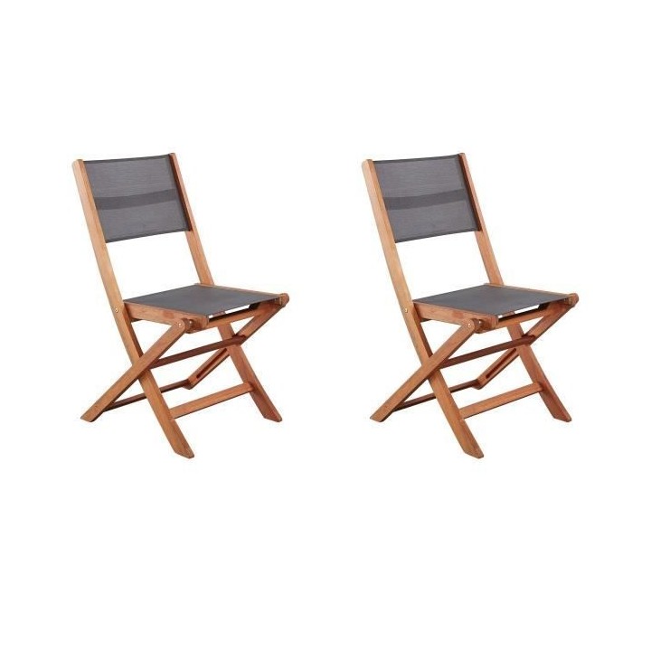 Lot de 2 chaises de jardin en bois d'acacia FSC et assise textilene -