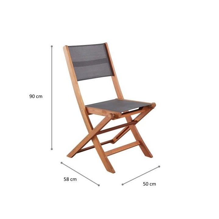 Lot de 2 chaises de jardin en bois d'acacia FSC et assise textilene -