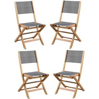 Lot de 4 chaises de jardin en bois d'acacia FSC et assise textilene -