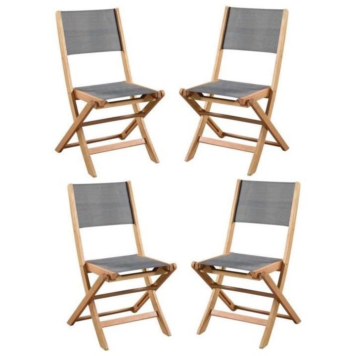 Lot de 4 chaises de jardin en bois d'acacia FSC et assise textilene -