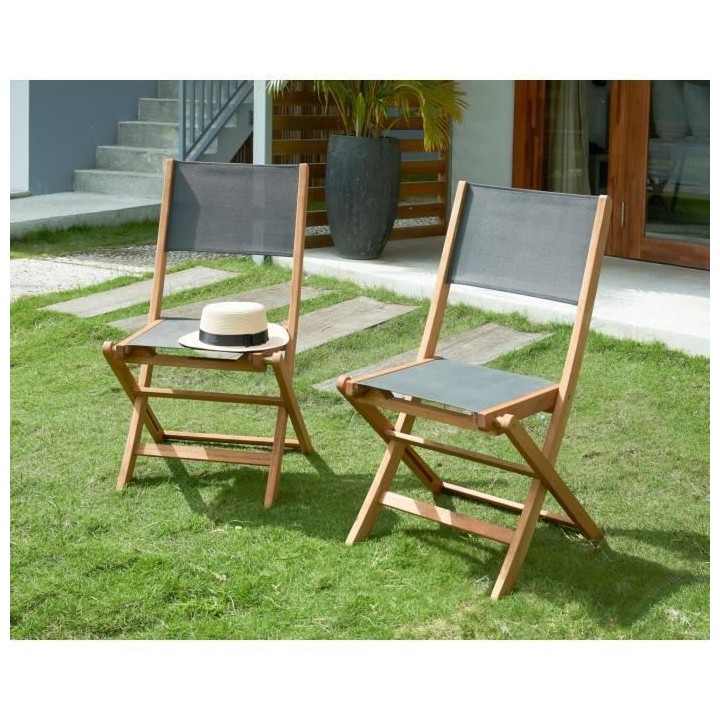 Lot de 4 chaises de jardin en bois d'acacia FSC et assise textilene -