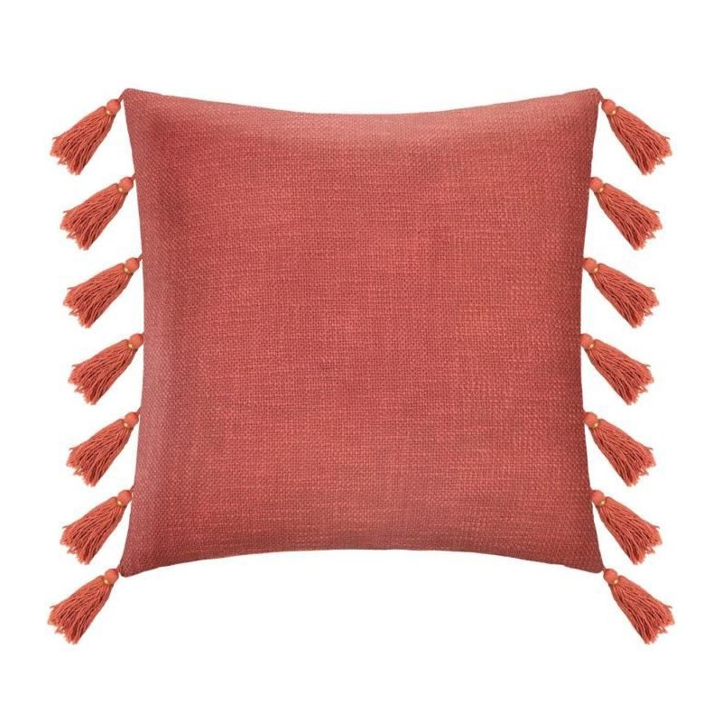 Coussin avec pompons Gypsy - Terracotta - 50 x 50 cm